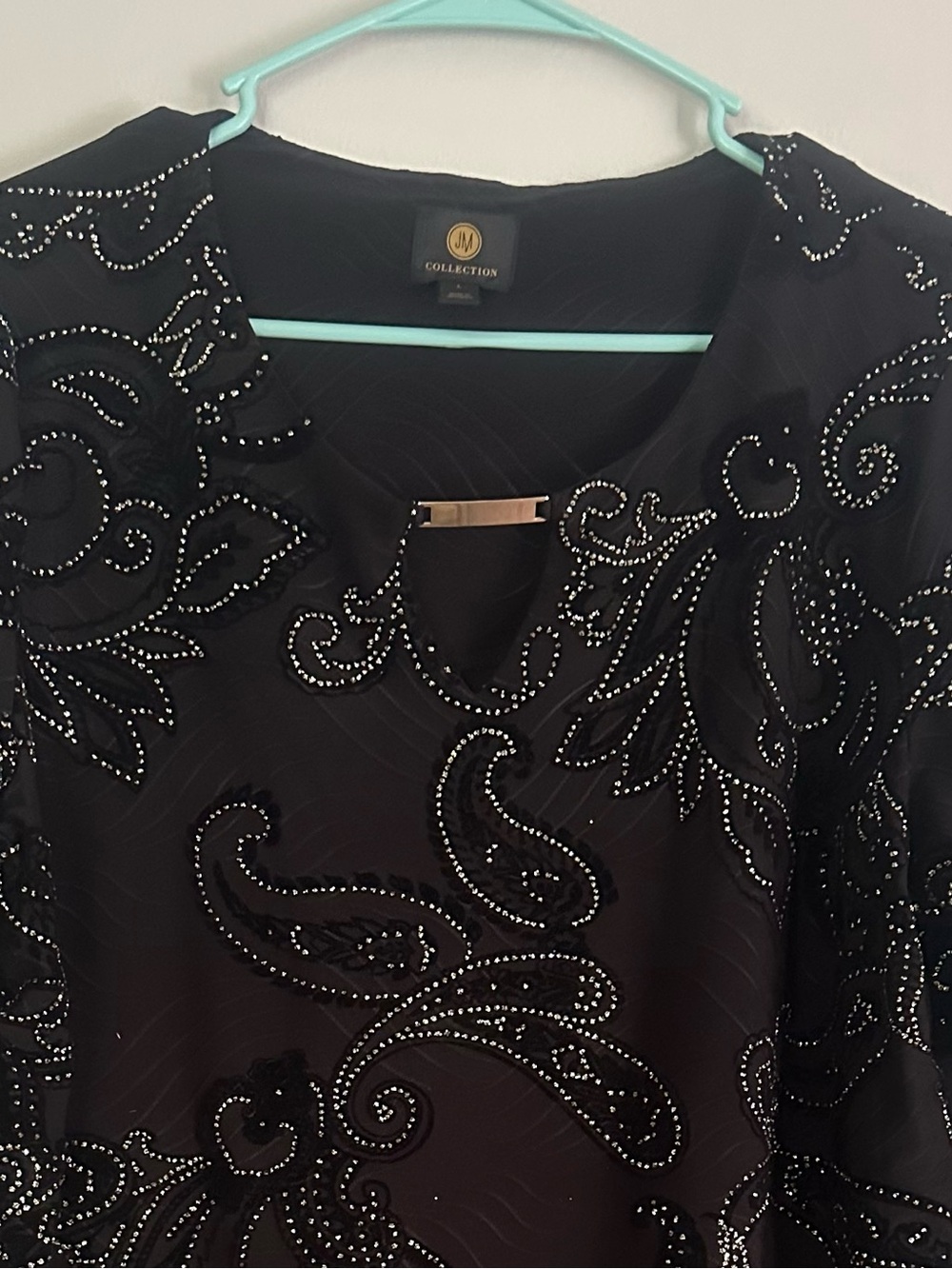 JM Collection Black Beaded Embellished Evening Blouse
